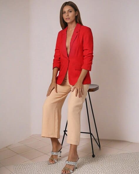Encrustd Single-Breasted Gathered-Sleeve Blazer