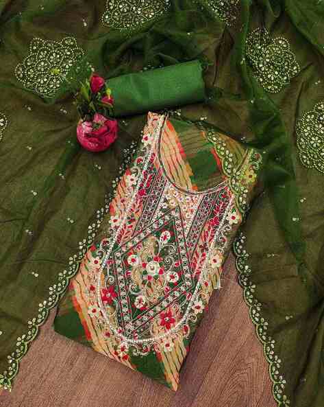 Women Embroidered Unstitched Dress Material Price in India