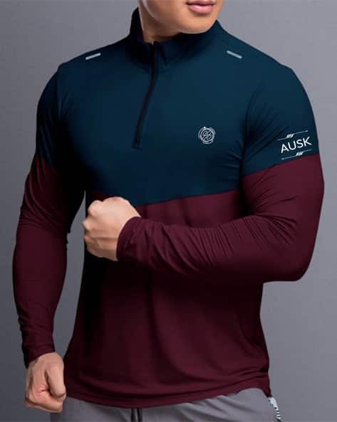 AUSK Men Athletic Fit T-Shirt with Half-Zip Closure