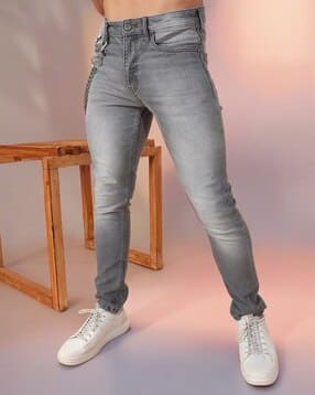 Men Lightly Washed Slim Fit Jeans-image-4