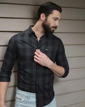 the indian garage co Men Checked Slim Fit Shirt with Patch Pocket-picture-12
