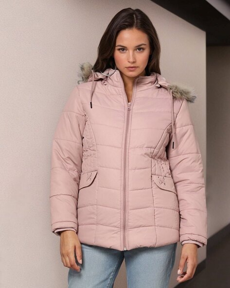 Women Quilted Jacket with Detachable Hood