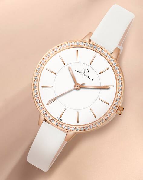 Carlington Iconic 2046 White Women Analogue Wrist Watch with Tang Buckle Closure