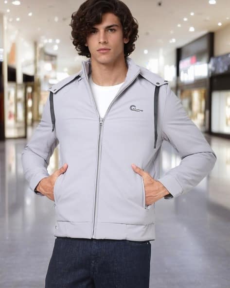 Men Zip-Front Hooded Bomber Jacket