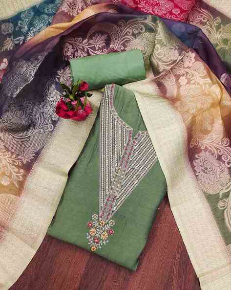 Women Embroidered Unstitched Dress Material Price in India