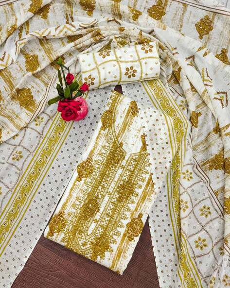 Women Embroidered Unstitched Dress Material Price in India