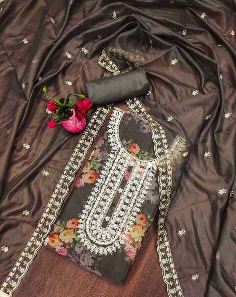 Women Embroidered Unstitched Dress Material Price in India