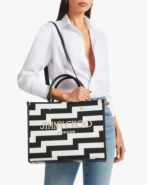 Buy Jimmy Choo Avenue Small Tote Bag | White & Black Color Women