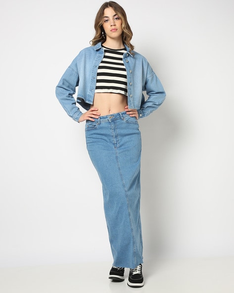 Crop oversized denim jacket best sale