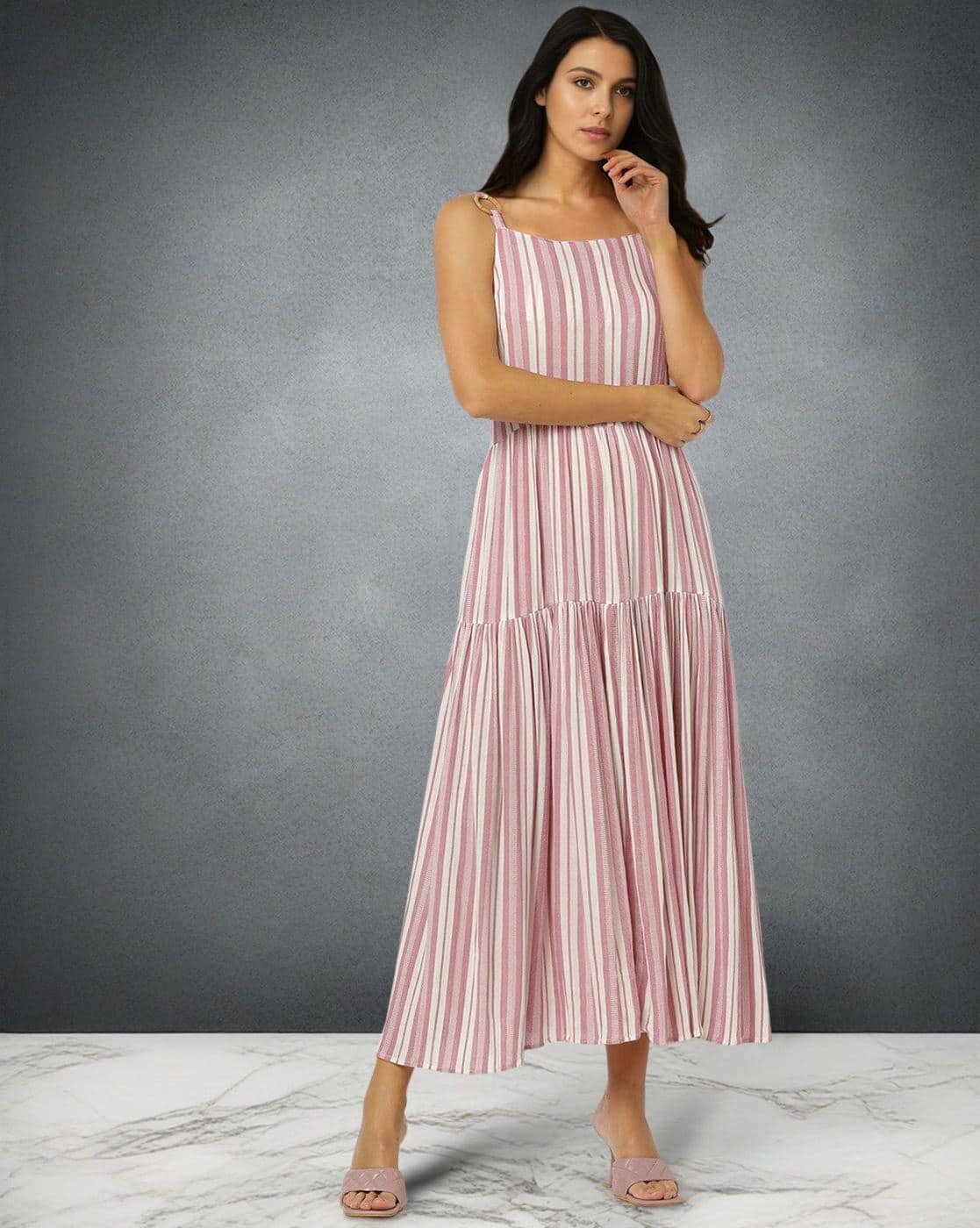 Fyre Rose Back Tie Striped Dress with Ring Detail (Purple)