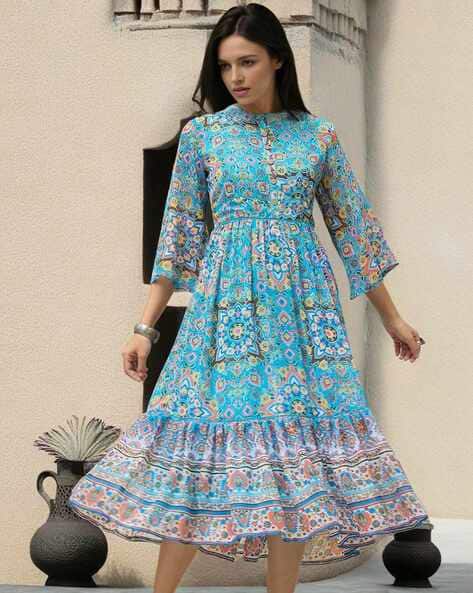 Juniper Aqua Pleated Tiered Floral Maxi Dress Buy Juniper Aqua