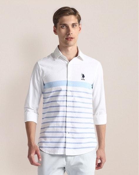 Men Horizontal Striped Tailored Fit Shirt