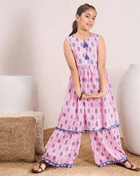 Pspeaches Girls Leaf Print 2-Piece Kurta Set