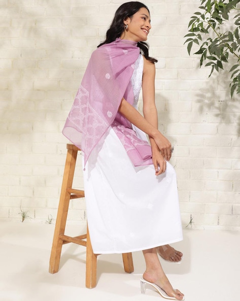 Women Embroidered Stole with Pom-Pom Price in India