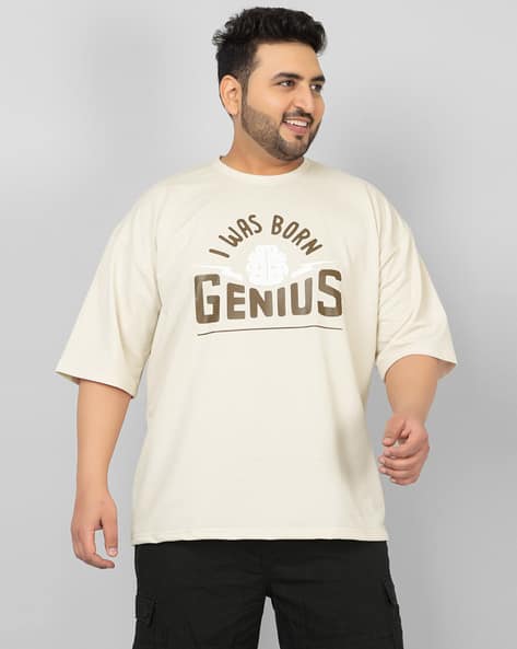 Men Typographic Print Loose Fit Crew-Neck T-Shirt