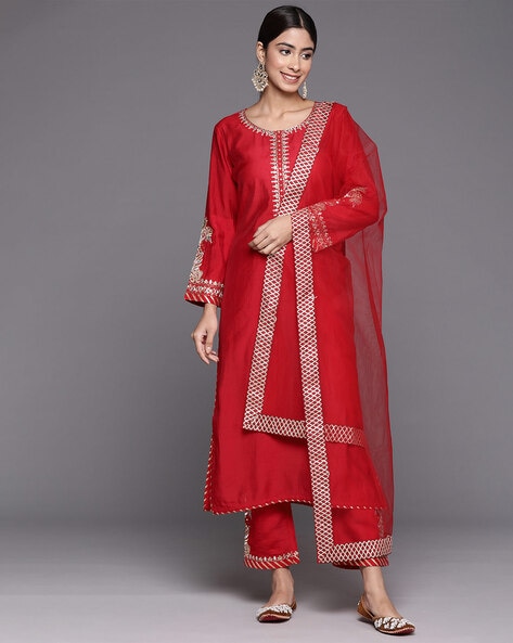 Embroidered Straight Kurta Set Price in India