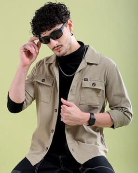 the indian garage co Slim Fit Shirt with Flap Pockets-picture-35
