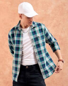 the indian garage co Men Checked Slim Fit Shirt with Patch Pocket-picture-13