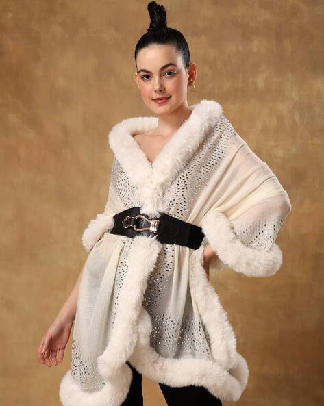 Embellished Shawl with Fur Border Price in India