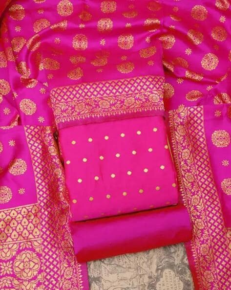 Floral Print Unstitched Top Bottom Dress Material with Dupatta Price in India