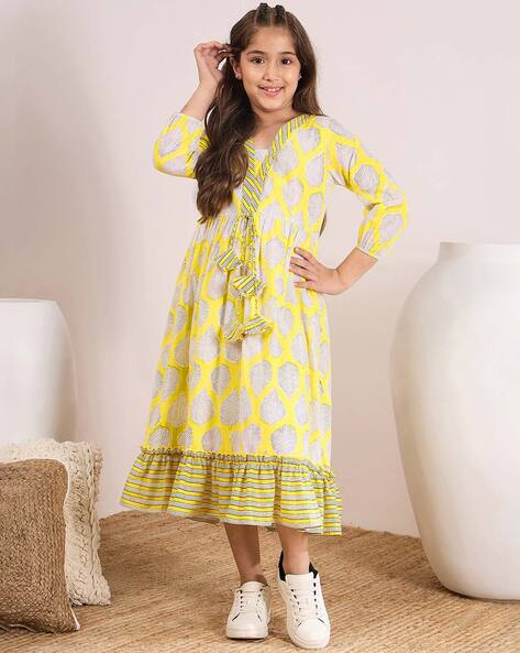 Pspeaches Girls Leaf Print A-Line Dress