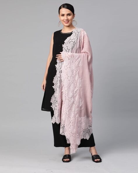 Women Lace Shawl with Contrast Border Price in India
