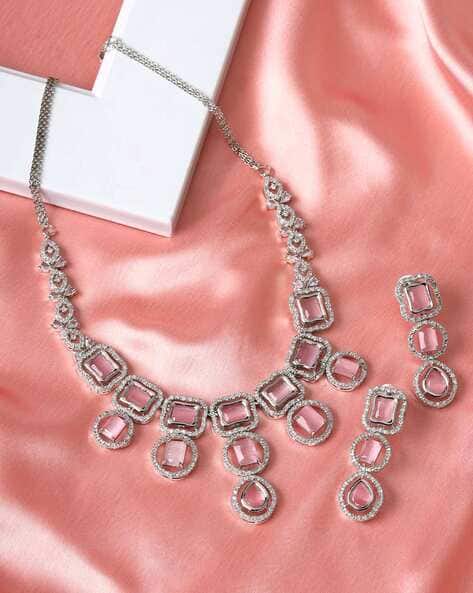 TRINK Women Silver-Plated Stone-Studded Necklace with Earrings