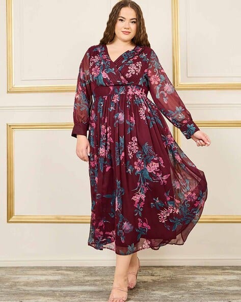 Women Plus Wrap Maxi Dress with Full Sleeves