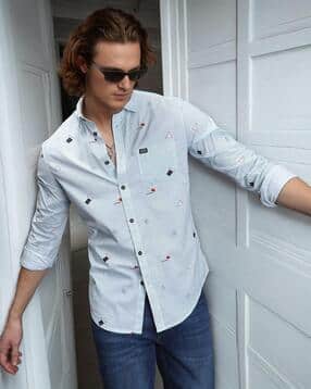 the indian garage co Men Striped Slim Fit Shirt with Patch Pocket-picture-33