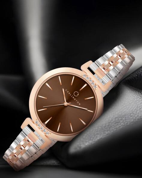 Carlington Iconic 2034 Two Tone Brown Women Analogue Wrist Watch with Metal Strap