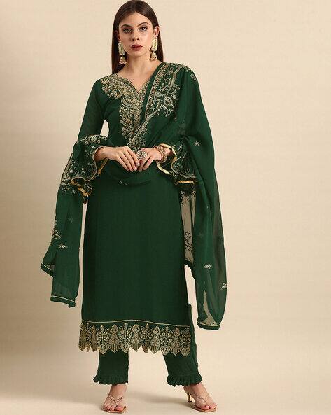 green emerald velvet dress Green Printed With Handwork Pure Cotton Dress Material