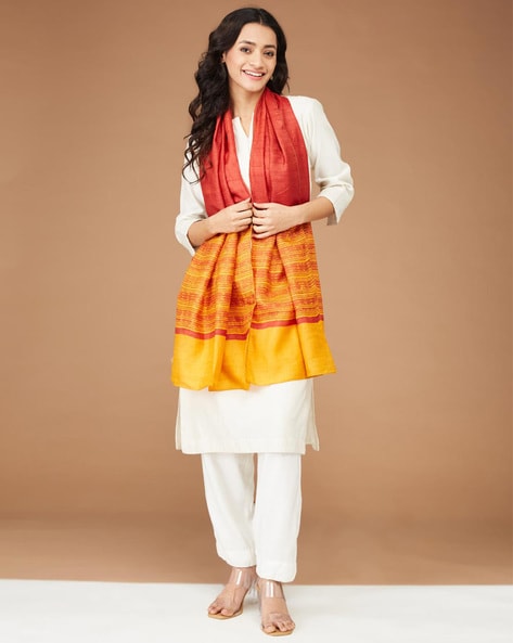 Women Woven Stole with Contrast Border Price in India