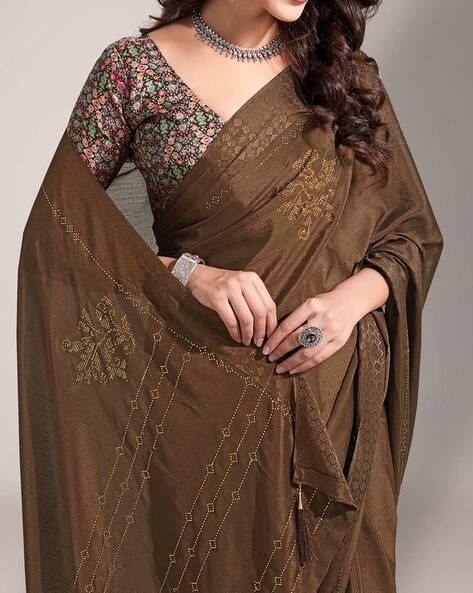 Cotton Coffee brown saree with Blouse - SR25805