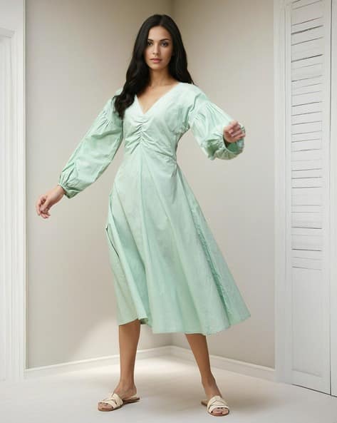 Aarke Ritu Kumar Fit & Flare Plunged V-Neck Dress