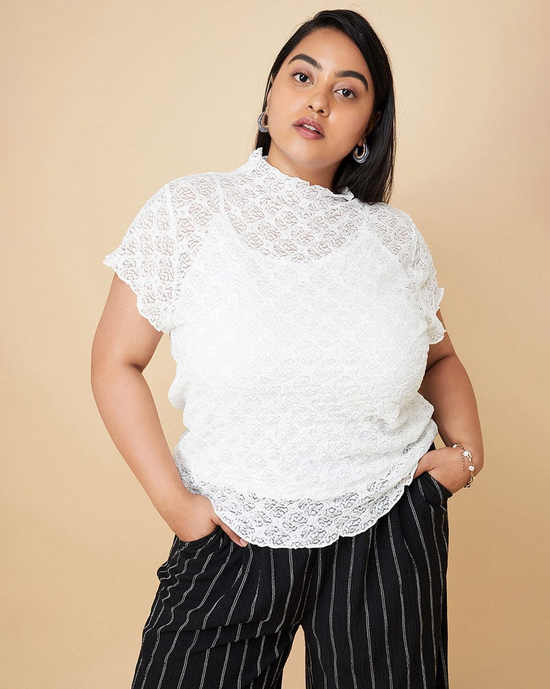 andmary Heart point tops ivory（Buy Ivory Tops for Women by