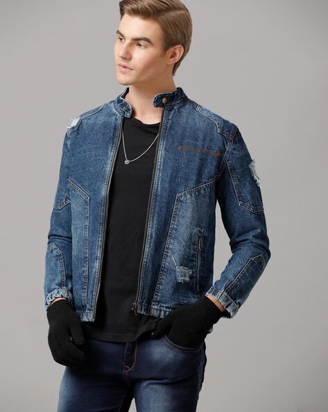 Mens slim fit denim jacket sale