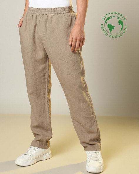 Mid Rise Linen-Cotton Pull-On Cargo Pants