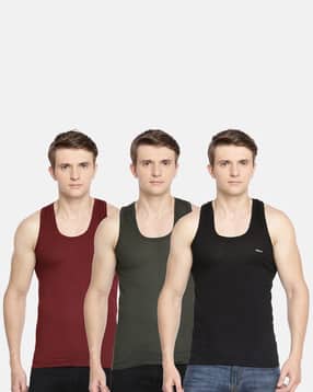 dollar bigboss Pack of 3 Men Solid Combed Cotton Shrinkless Vest-picture-12