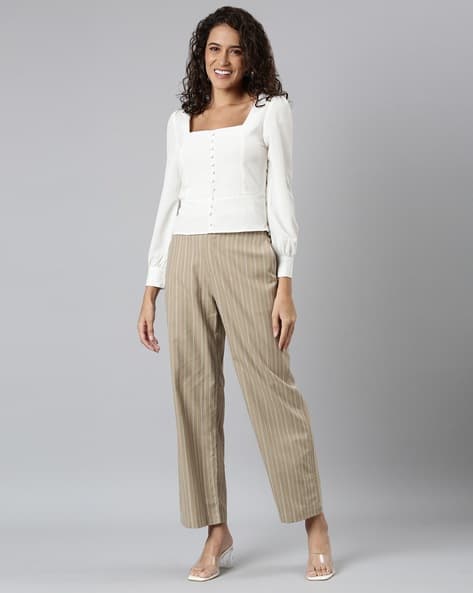 Buy Beige Trousers Pants for Women by GO COLORS Online