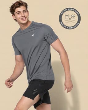 performax Regular Fit Crew-Neck T-Shirt with Placement Logo Print-picture-30