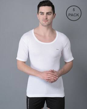 dollar Pack of 5 Men Solid Combed Cotton Shrinkless Vest-picture-28