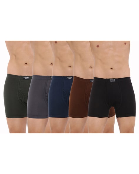 Pack of 5 Men Solid Combed Cotton Plush-Backed Waistband Trunks