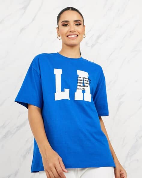 Women Oversized LA City Names Print Round Neck T-Shirt
