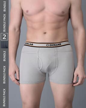 dollar Pack of 2 Men Solid Combed Cotton Intrerlock Pocket Trunks-picture-13