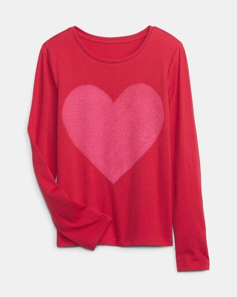 Heart Print Slim Fit Crew-Neck Organic Cotton T-Shirt