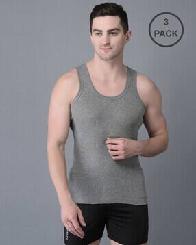 dollar Pack of 3 Men Solid Cotton Vest-picture-13