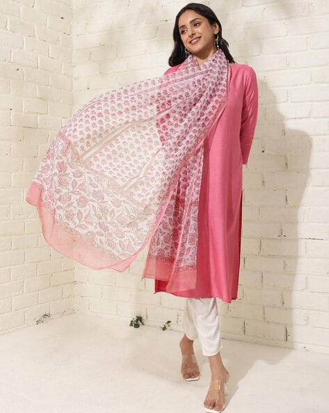 Women Floral Print Cotton Silk Dupatta Price in India