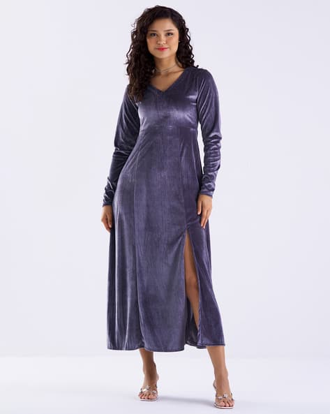 chinese dress ladies Grey Velvet Maxi Dress main image 0