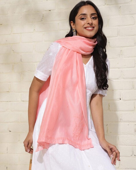 Women Embroidered Cotton Silk Stole Price in India