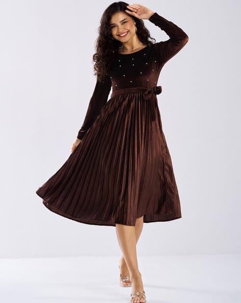 Women Embellished Fit & Flare Velvet Dress